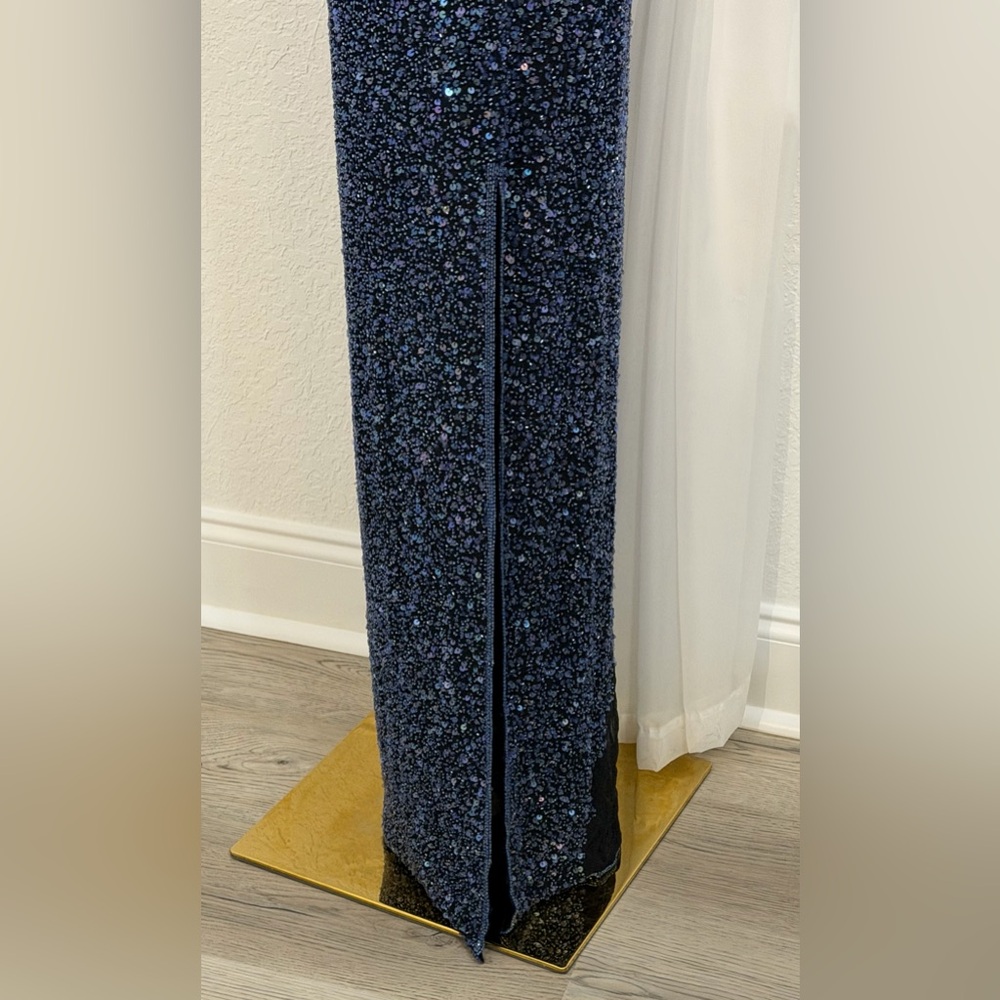 SCALA Fully Beaded Navy Blue Silk Formal Evening Prom Dress Gown Sz M - $1398 - Picture 8 of 16